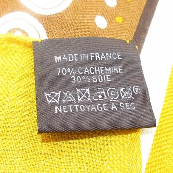 HERMES Carrejean/Shawl Carre 140 H243870S Yellow Brown White Cashmere Silk - Picture 3 of 9